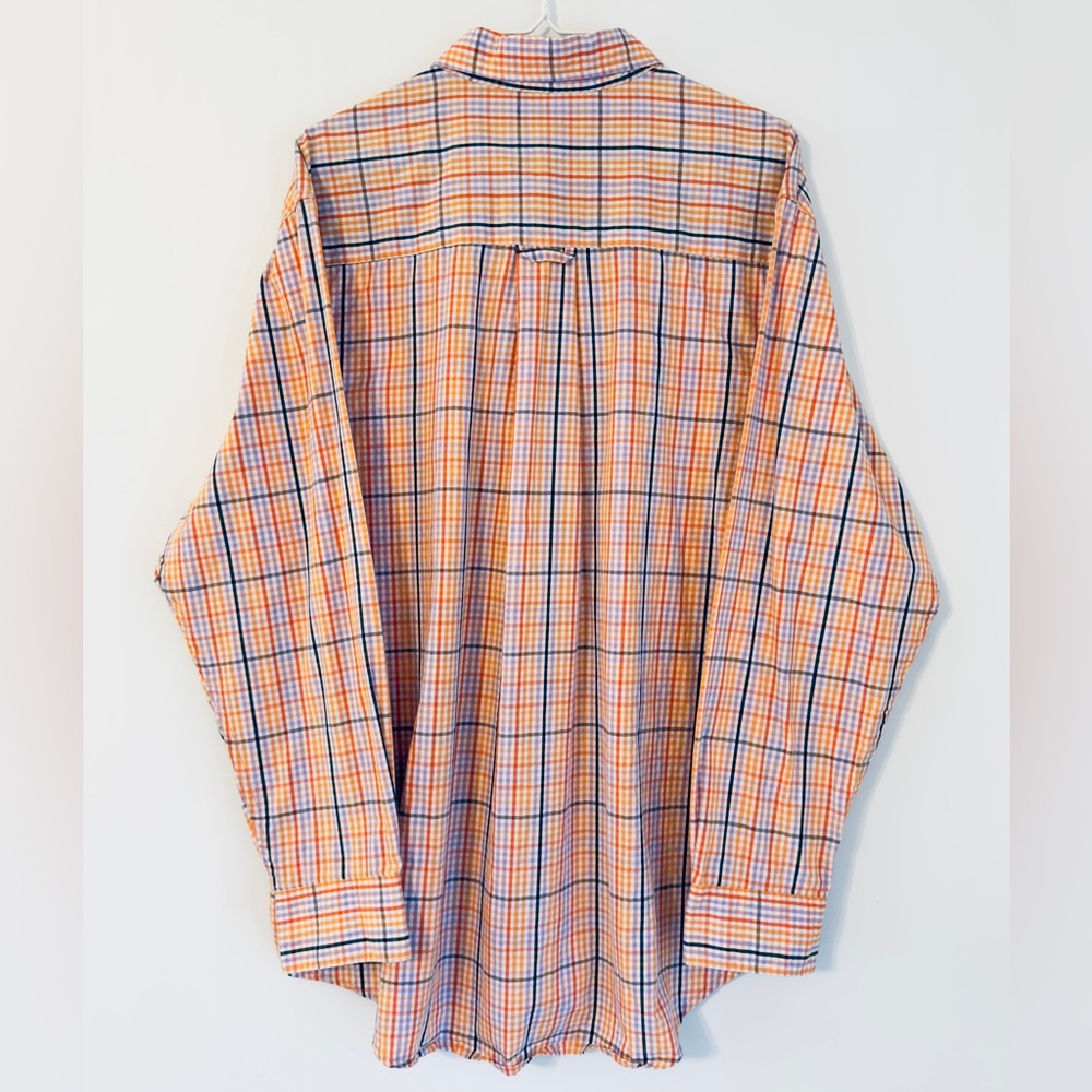 Saddlebred Orange and Blue Plaid Men's Long Sleeve Button Down Shirt Large - Picture 3 of 3